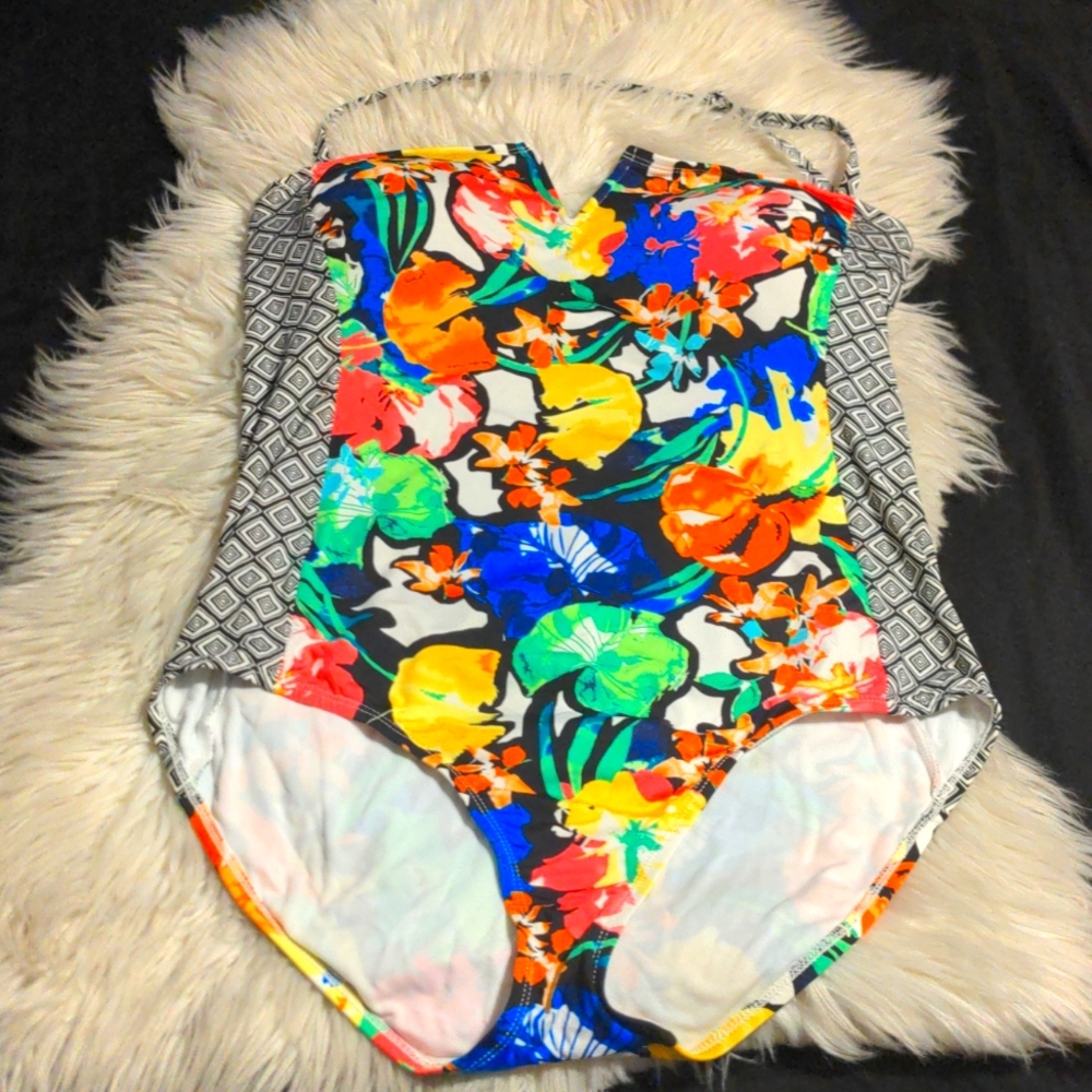 NWOT Cole of California Convertible Strapless One Piece Swimsuit Sz 14